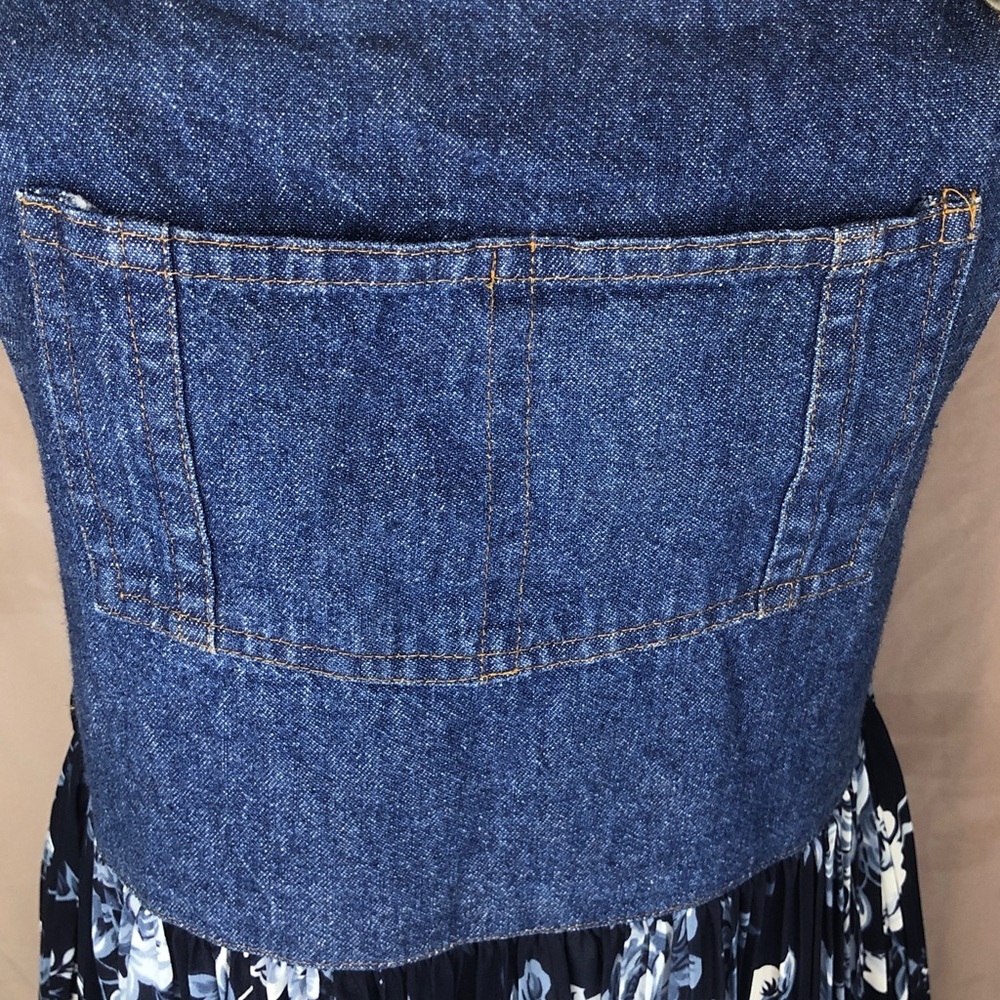 Coldwater Creek Denim Bib Floral Maxi Dress - Navy/Blue Size Small Medium - Picture 15 of 15